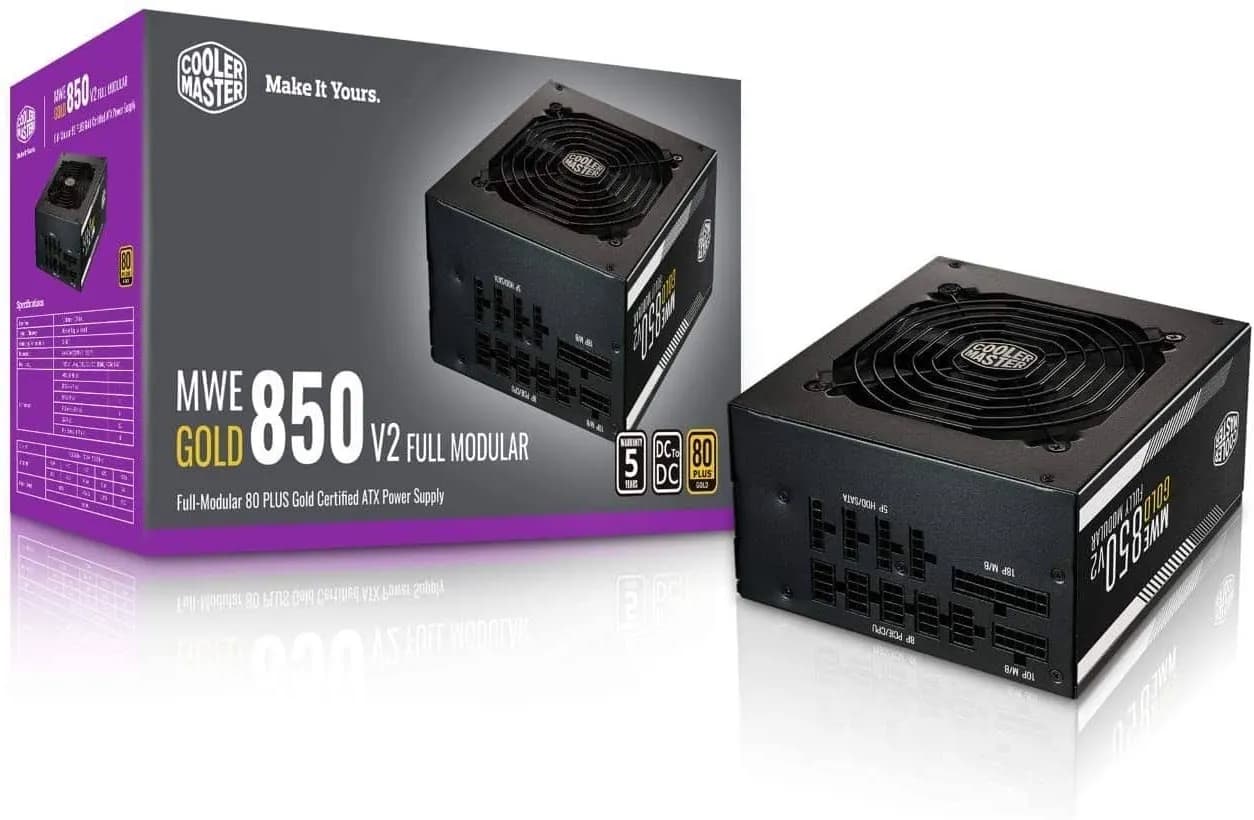 منبع تغذیه کامپیوتر کولر مستر MWE 850 Gold V2 80 Plus Gold توان 850 وات (استوک)