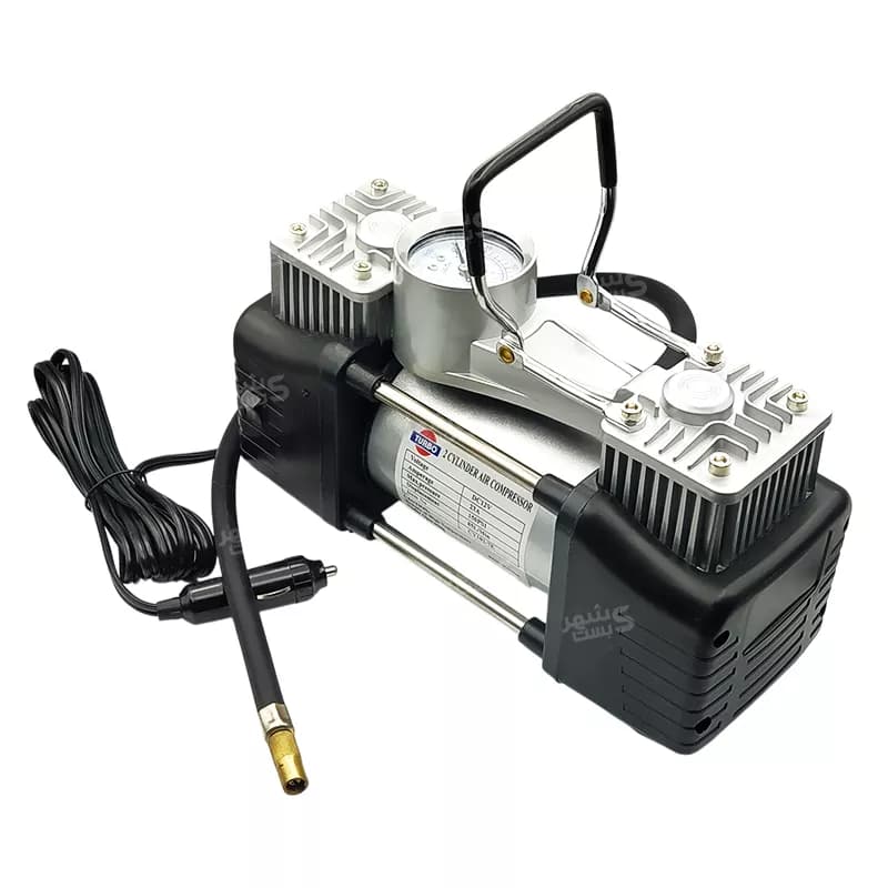 کمپرسور باد عقربه ای انالوگ خودروی فندکی دو سیلندر توربو با تجهیزات کامل (TURBO) — تصویر ۸