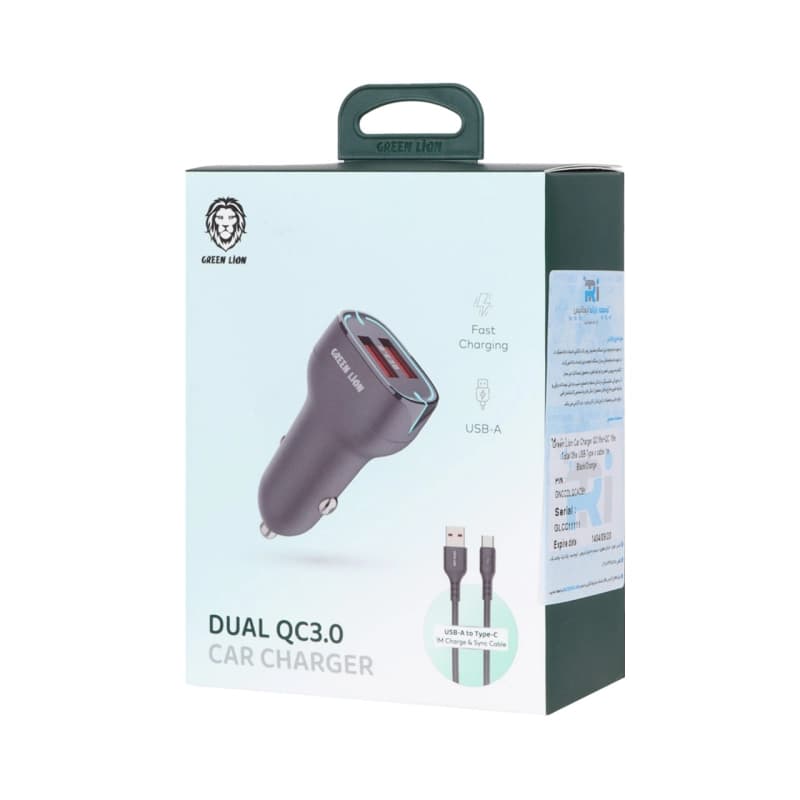 شارژر فندکی فست دو پورت Green Lion مدل GNCCDLQCACBK 36W به همراه کابل Type-C — تصویر ۴