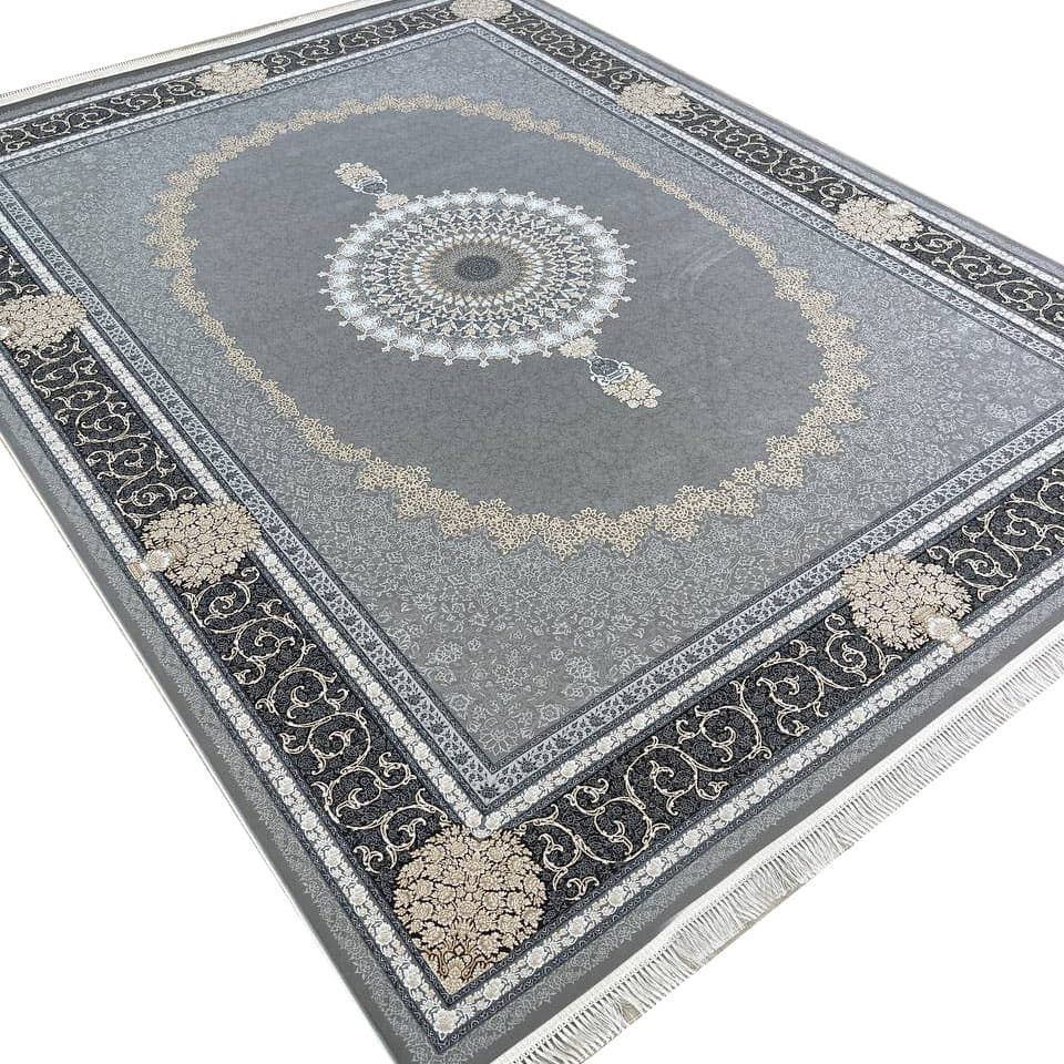 فرش طلاکوب طرح آذر رنگ نقره ای 1200 شانه گل برجسته کد 1820 — تصویر ۲