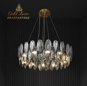 لوستر کریستال مدل برگی وارداتی رنگ دودی