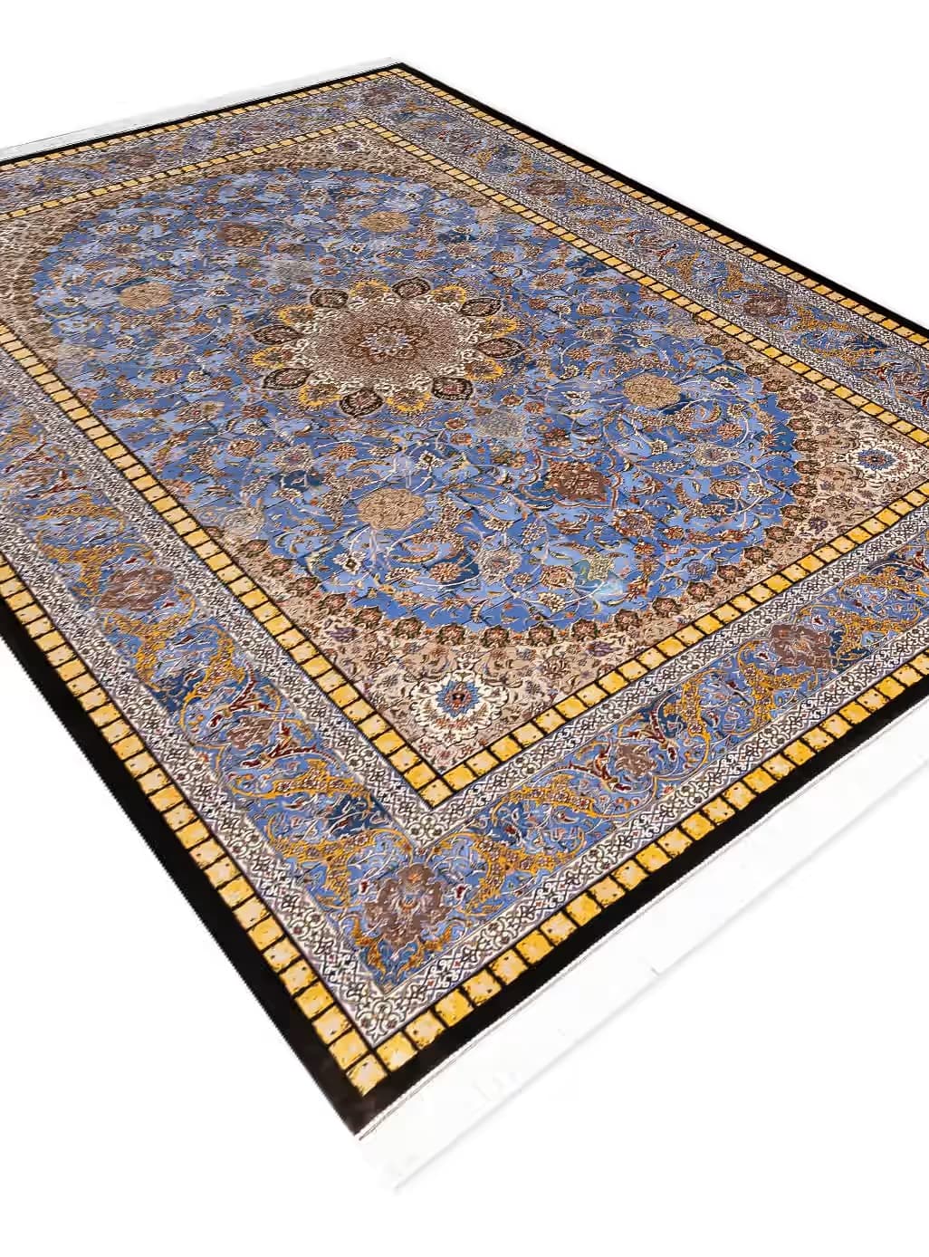 فرش ابریشم طرح سپهر رنگ آبی روشن 1700 شانه تراکم 5100 کد v592