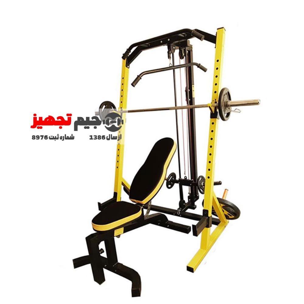 دستگاه بدنسازی رک اسکات با سیمکش و نیمکت مدرج HE