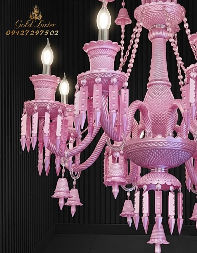 لوستر کریستال باکارات طرح فرانسه صورتی — تصویر ۳