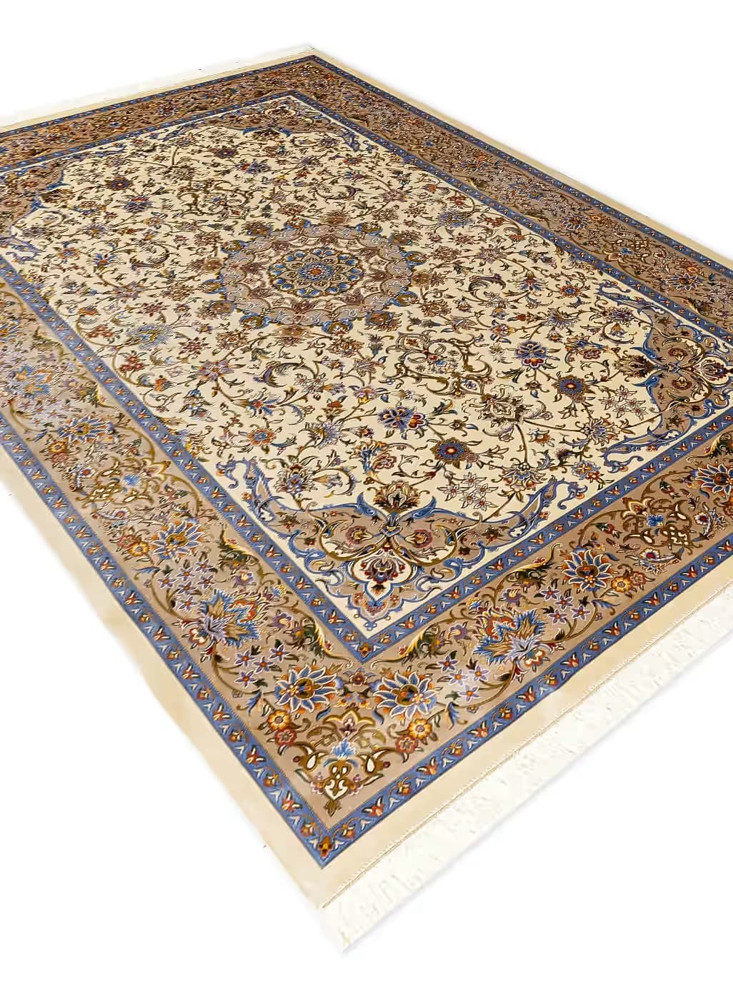 فرش ابریشم طرح ریحان کرم 1700 شانه تراکم 5100 کد v588 — تصویر ۶