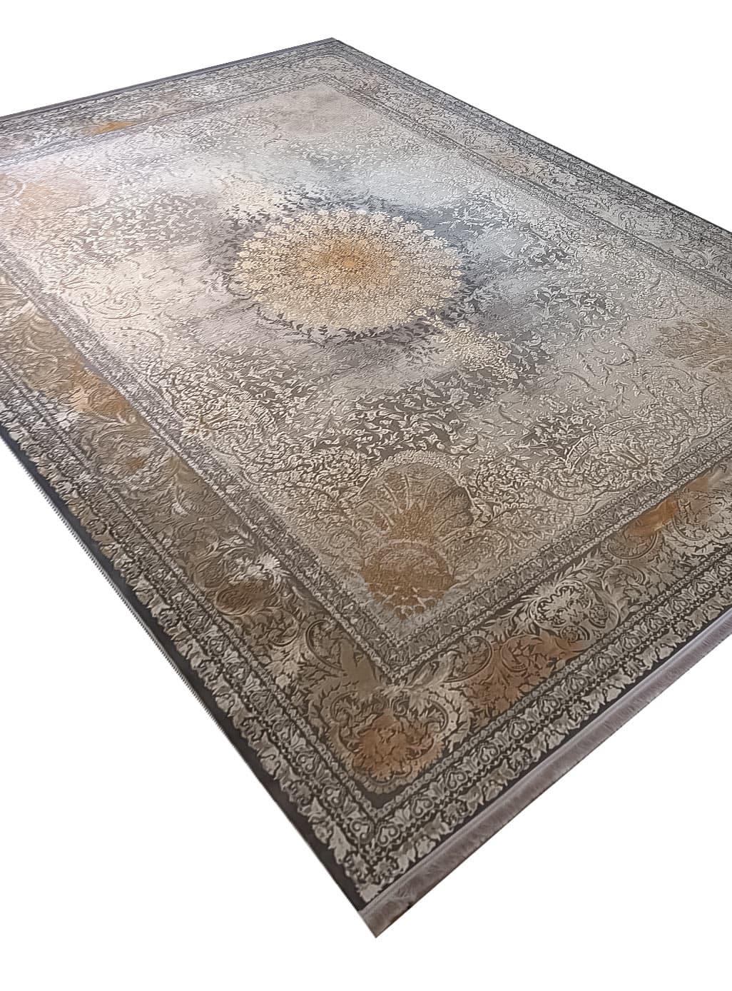 فرش ابریشم وینتیج طرح جورجینیا رنگ مسی 1500 شانه کد 2552