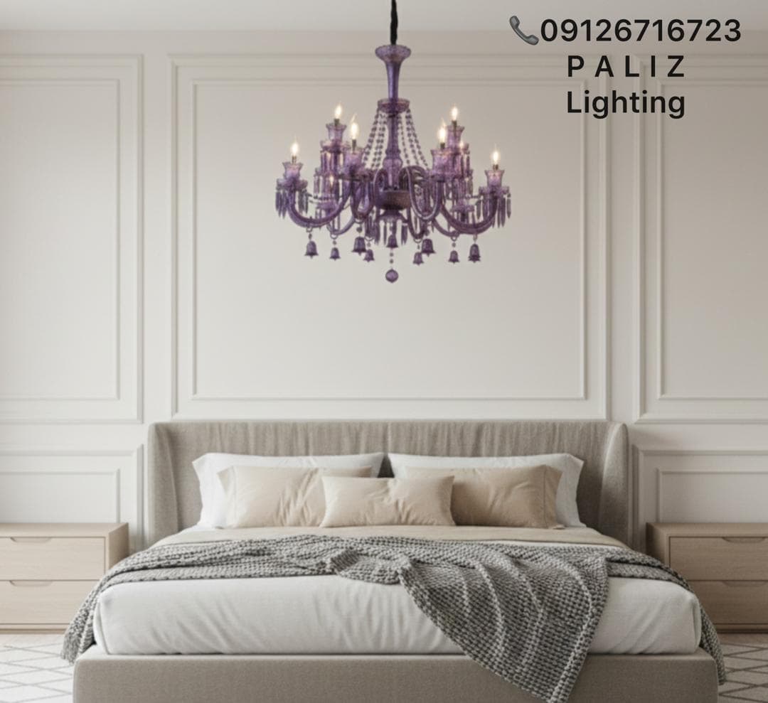 لوستر کریستالی کلاسیک باکارات طرح فرانسه بنفش در انواع سایز و رنگبندی — تصویر ۳