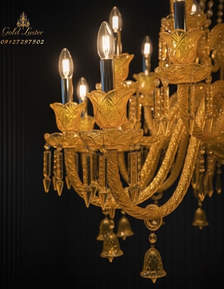 لوستر کلاسیک کریستال باکارات طرح فرانسه عسلی — تصویر ۳