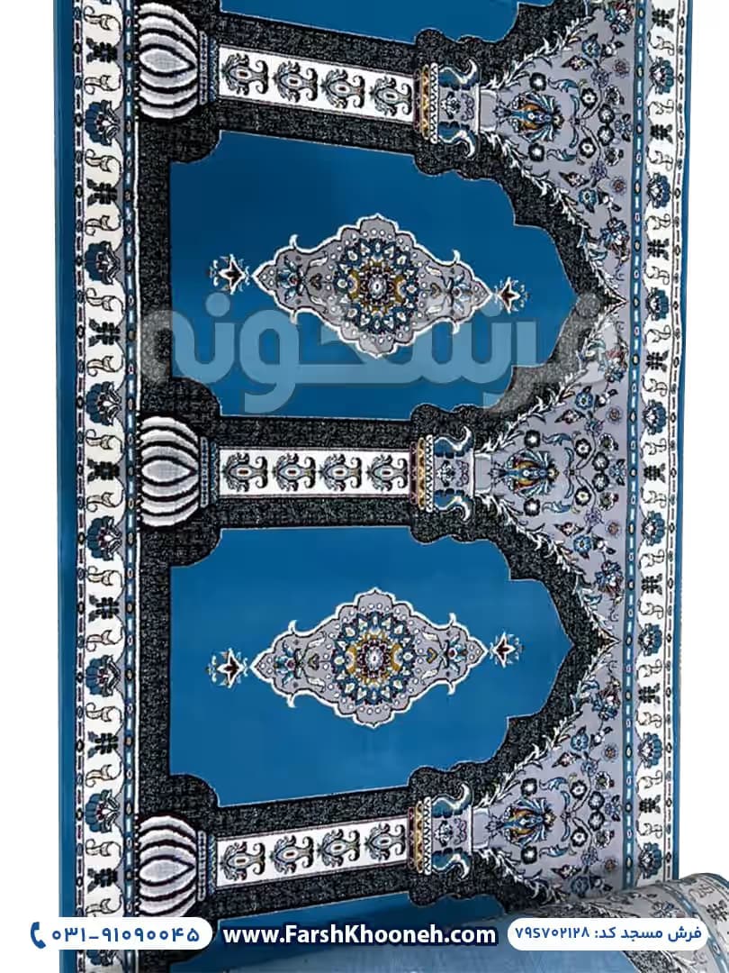 فرش سجاده ای طرح محرابی رنگ آبی 700 شانه کد 702128 — تصویر ۲