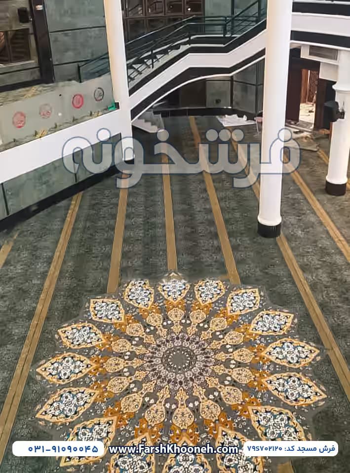فرش تشریفات سجاده ای طرح ترنج بزرگ رنگ طوسی کد 702120 — تصویر ۸