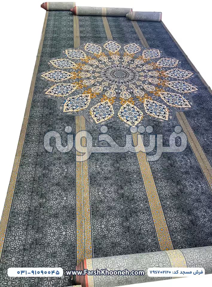 فرش تشریفات سجاده ای طرح ترنج بزرگ رنگ طوسی کد 702120