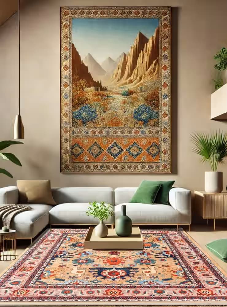 گبه ماشینی طرح سلطان رنگ طلایی 1000 شانه کد 25CS0260 — تصویر ۹