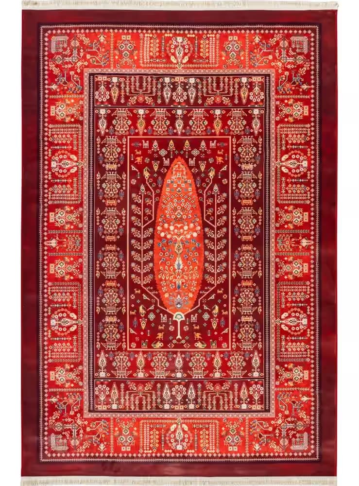 گبه ماشینی طرح درختی قشقایی رنگ عنابی 1000 شانه کد 25CS0220 — تصویر ۳