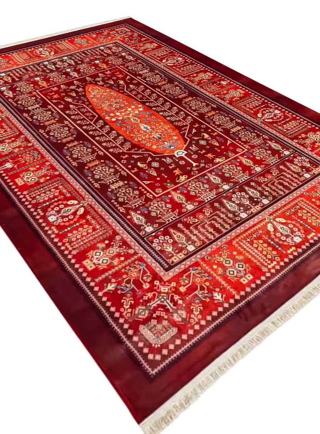 گبه ماشینی طرح درختی قشقایی رنگ عنابی 1000 شانه کد 25CS0220