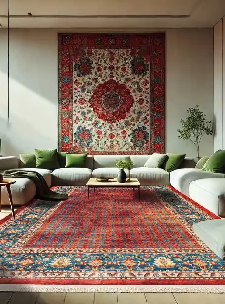 فرش ماشینی طرح گبه بلوط رنگ قرمز 1000 شانه کد 25CS0150 — تصویر ۹