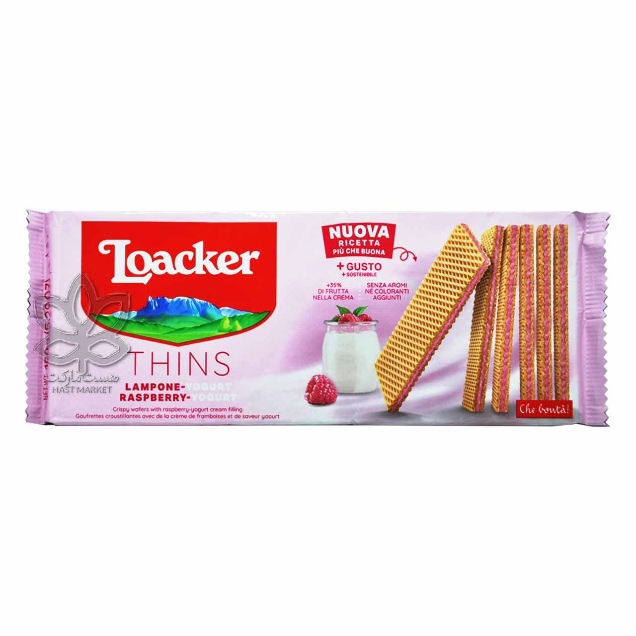 ویفر کرم ماست رزبری نازک ۱۵۰ گرم لواکر – loacker
