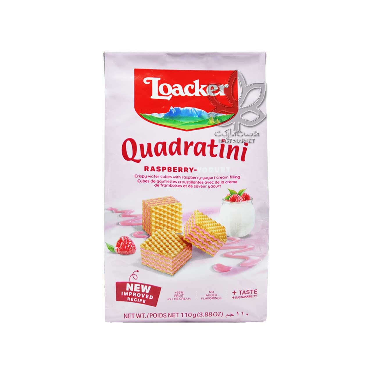 ویفر کرم ماست رزبری ۱۱۰ گرم کوادراتینی لواکر – loacker