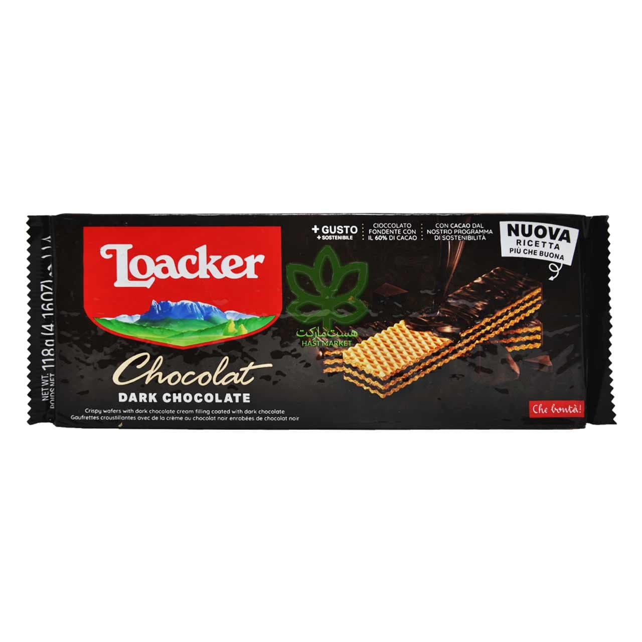 ویفر کرم شکلات تلخ خیلی نازک 118 گرم لواکر – loacker