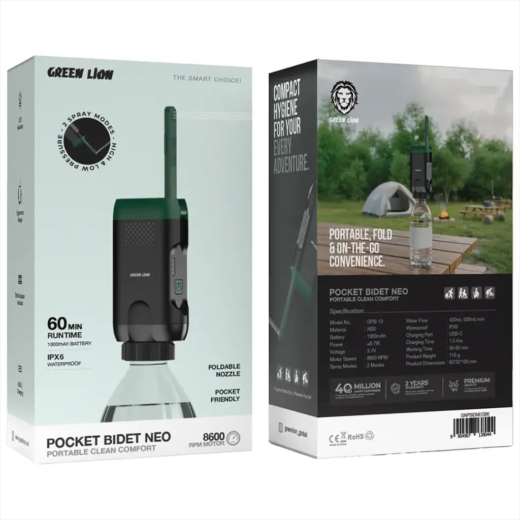بیده شارژی قابل حمل گرین لاین مدل Green Lion Pocket Bidet Neo Portable Clean Comfort — تصویر ۳