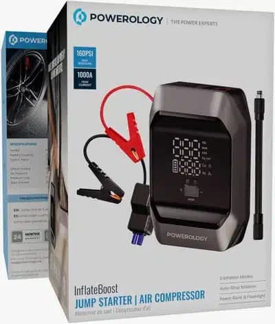 جامپ استارتر، پمپ باد و پاوربانک 10000 میلیآمپرساعت پاورولوژی مدل Powerology InflateBoost 4-in-1 Jump Starter & Air Compressor — تصویر ۳