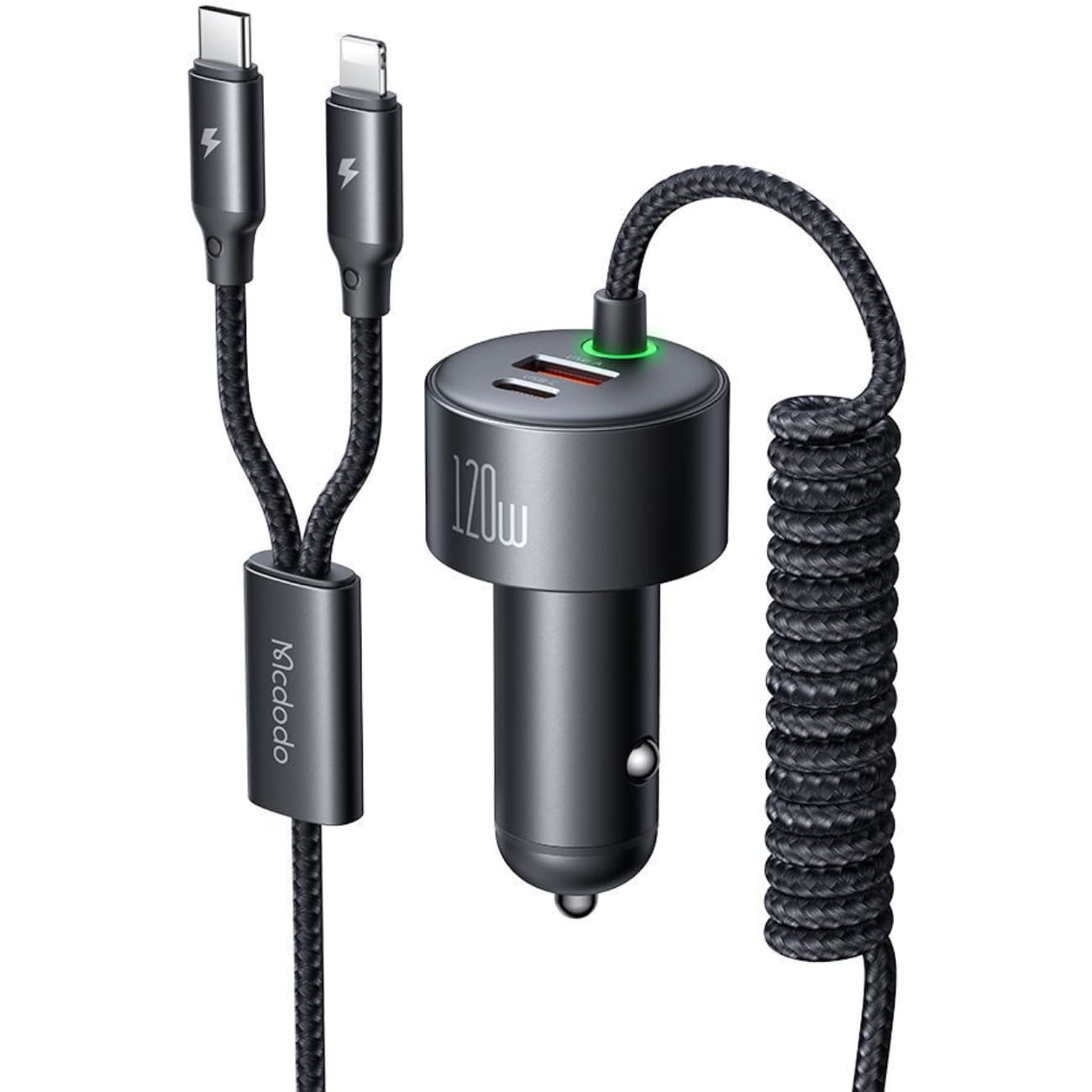 شارژر فندکی فست شارژ ماشین تایپ سی، لایتنینگ و یو اس بی 120 وات مک دودو CC-037 — تصویر ۱۰