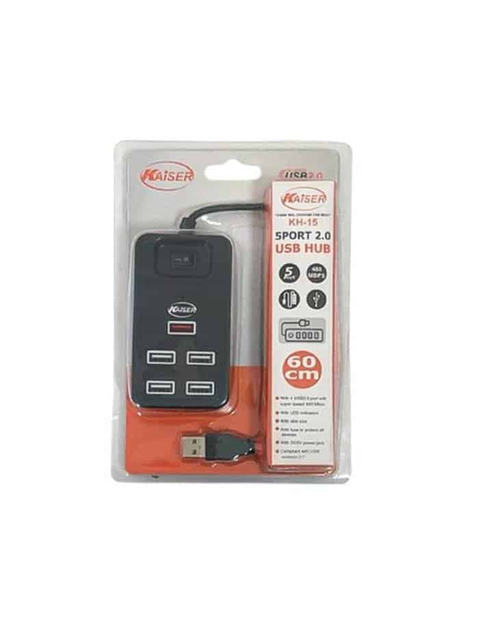 هاب یو اس بی 2 کلید دار 5 پورت KAISER مدل KH-15 کد 129001634