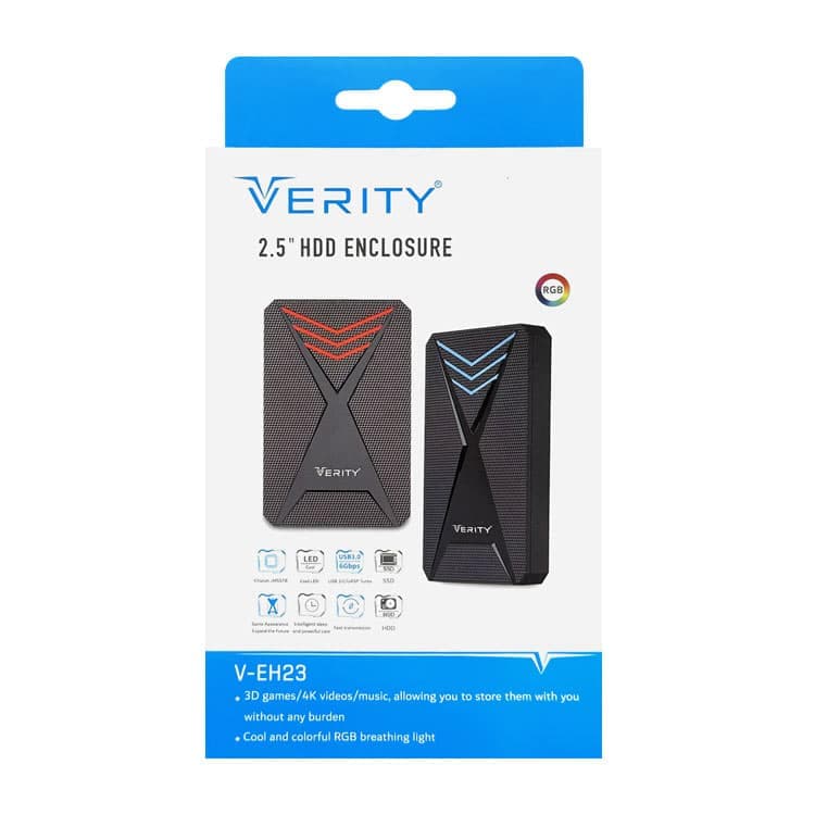 باکس هارد 2.5 اینچی RGB دار USB3 برند VERITY مدل V-EH23 کد 129001624