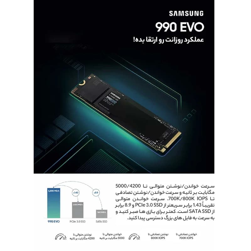 اس اس دی اینترنال PCIe Gen4 x4 سامسونگ مدل 990 EVO ظرفیت 1 ترابایت — تصویر ۸