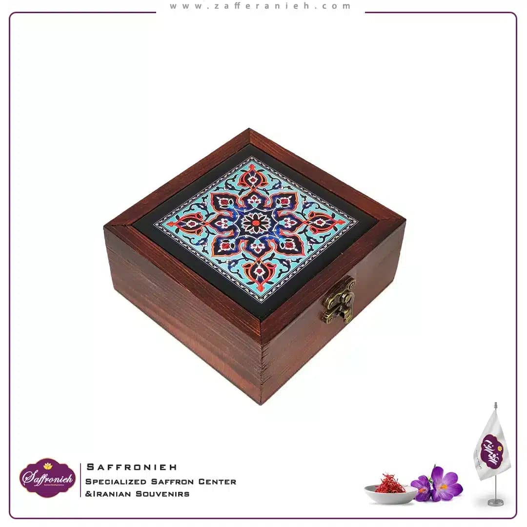 جعبه چوبی طرح کاشی مدل قیصریه 12*12 — تصویر ۳