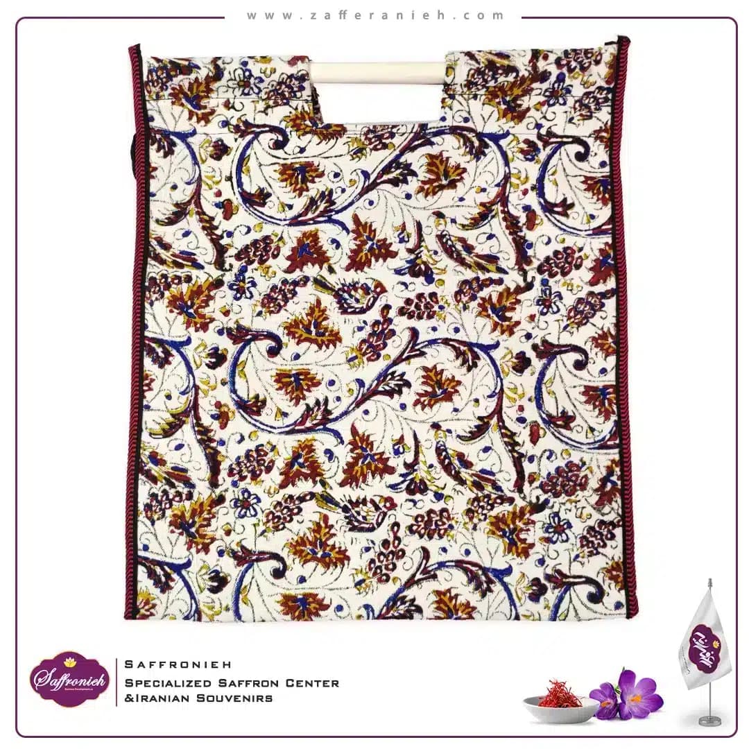 کیف هدیه قلمکار با دسته چوبی سایز 40*40 سانتیمتر — تصویر ۸
