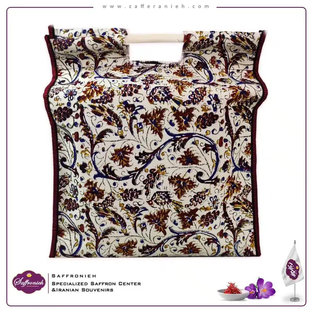 کیف هدیه قلمکار با دسته چوبی سایز 40*40 سانتیمتر