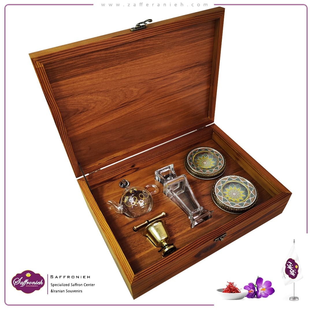جعبه هدیه زعفران مدل شهرزاد (ظروف+جعبه) — تصویر ۲