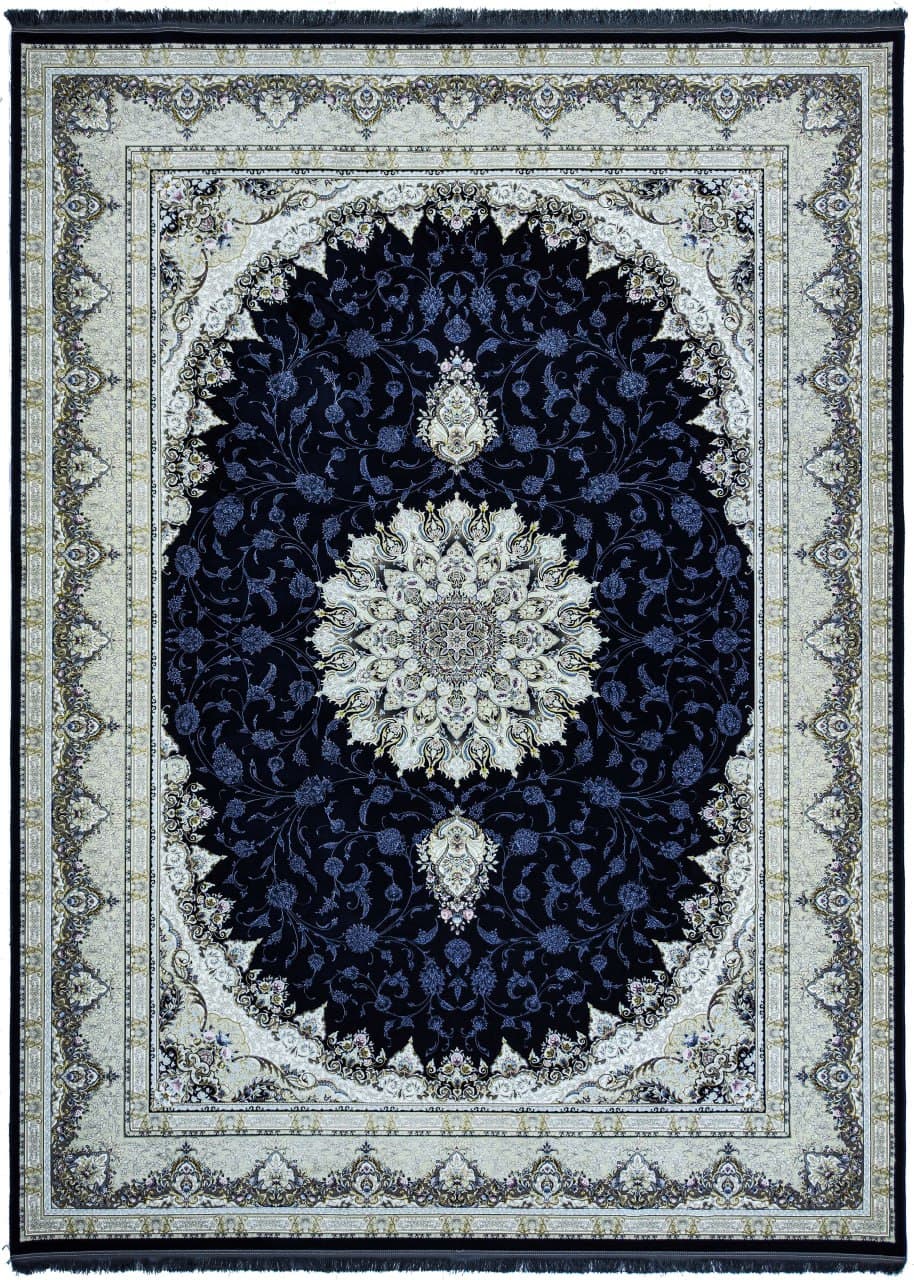 فرش نگین مشهد طرح 1514 سرمه ای 1500 شانه تراکم 4500 + ارسال رایگان