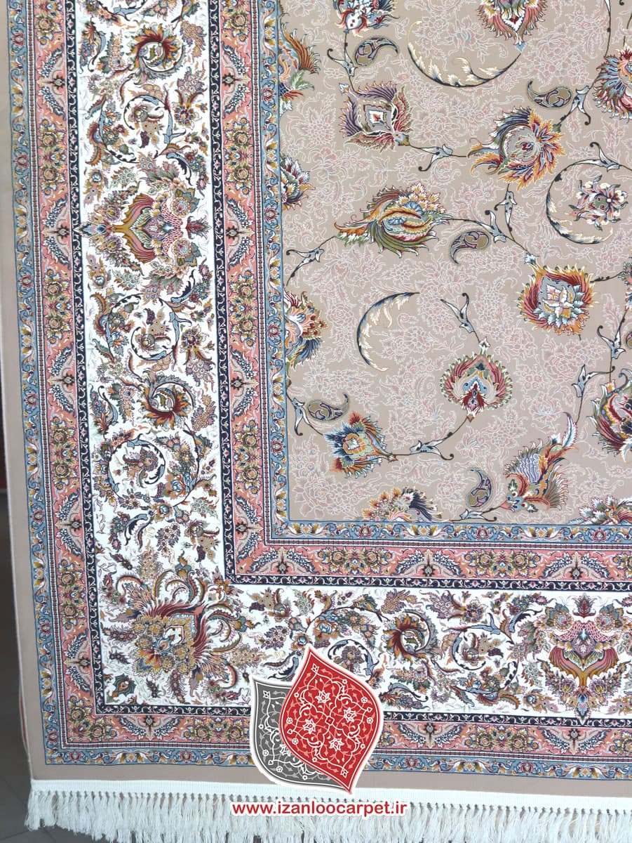 فرش زمرد مشهد طرح 45000 نسکافه ای 1500 شانه تراکم 4500 تمام نخ اکریلیک — تصویر ۶