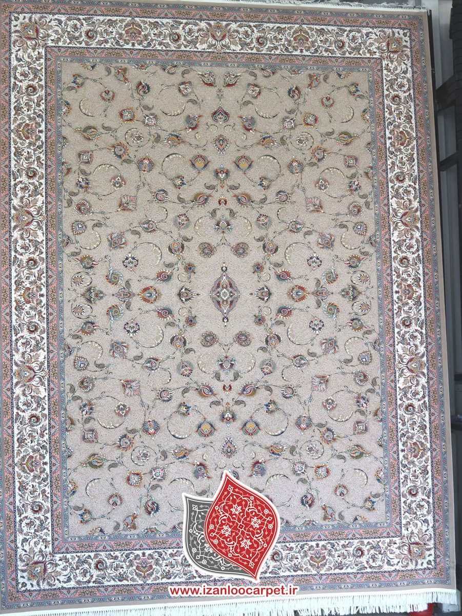 فرش زمرد مشهد طرح 45000 نسکافه ای 1500 شانه تراکم 4500 تمام نخ اکریلیک