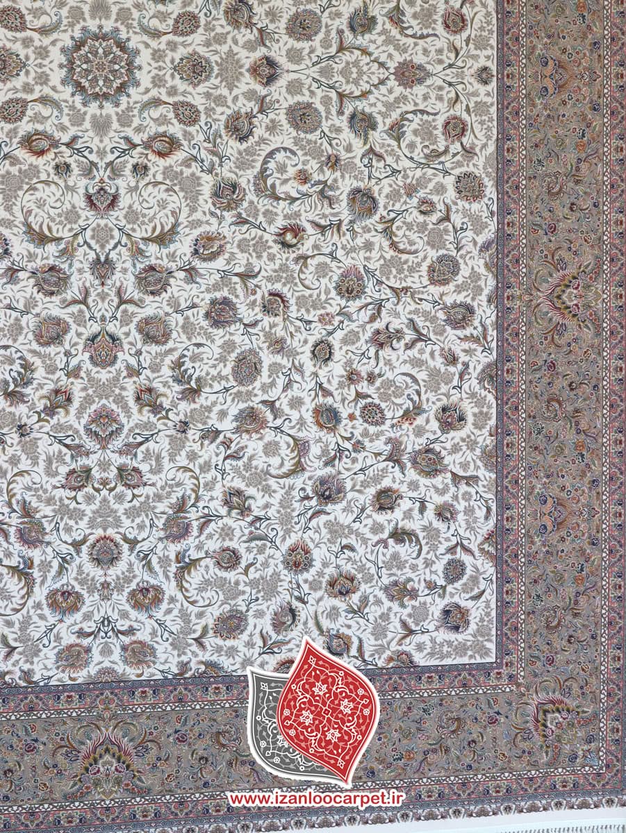 فرش زمرد مشهد 1500 شانه تراکم 4500 کد 45004 کرم نسکافه ای تمام نخ اکریلیک — تصویر ۳