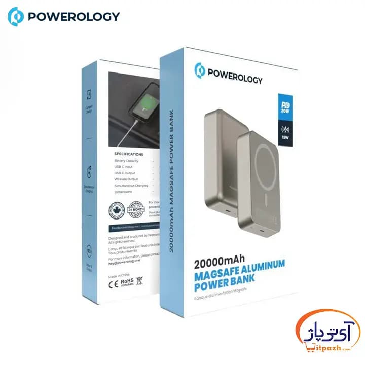پاوربانک وایرلس پاورولوژی MagSafe توان 20/15 وات ظرفیت 20000 میلی آمپر — تصویر ۶