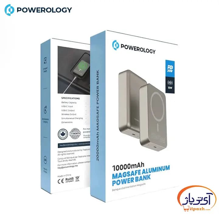 پاوربانک وایرلس پاورولوژی MagSafe توان 20/15 وات ظرفیت 10000 میلی آمپر — تصویر ۳