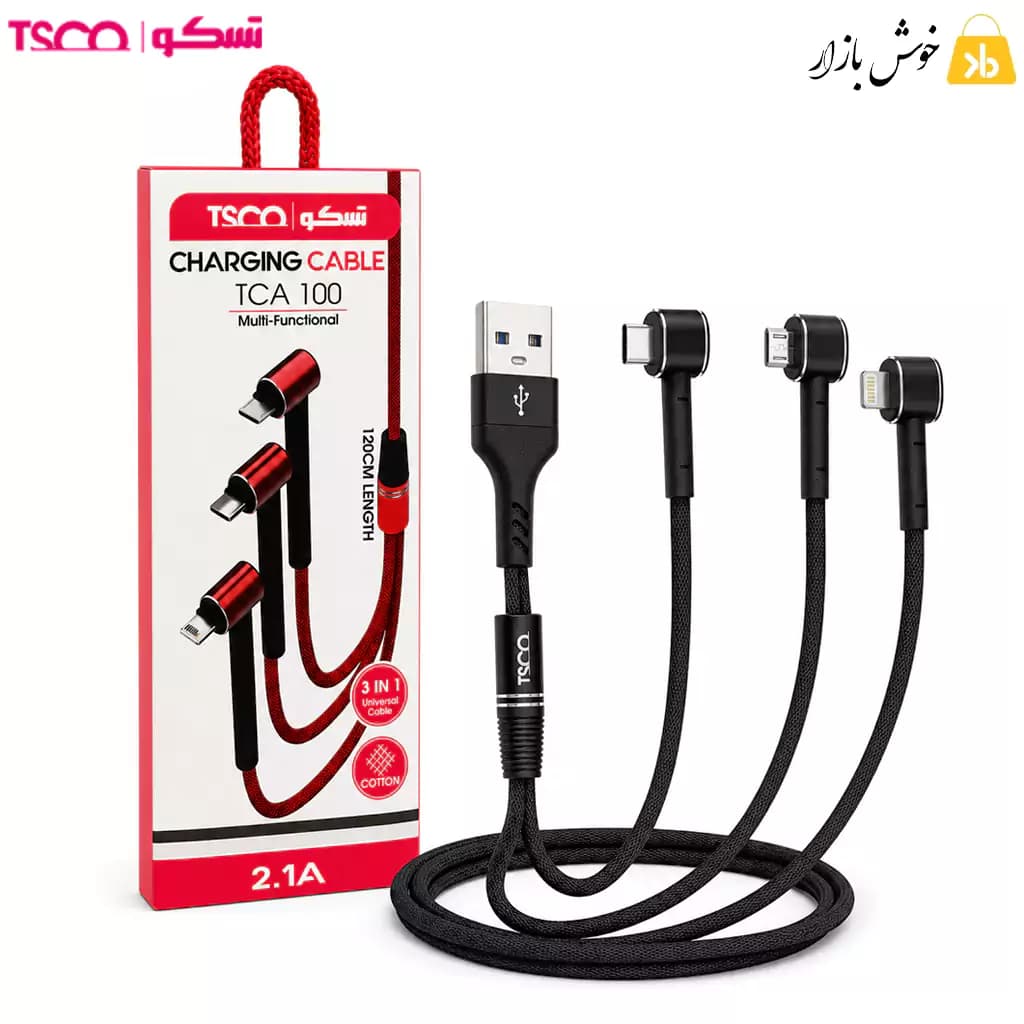 کابل شارژ سه کاره تسکو مدل TCA 100 طول 1.2 متر — تصویر ۲