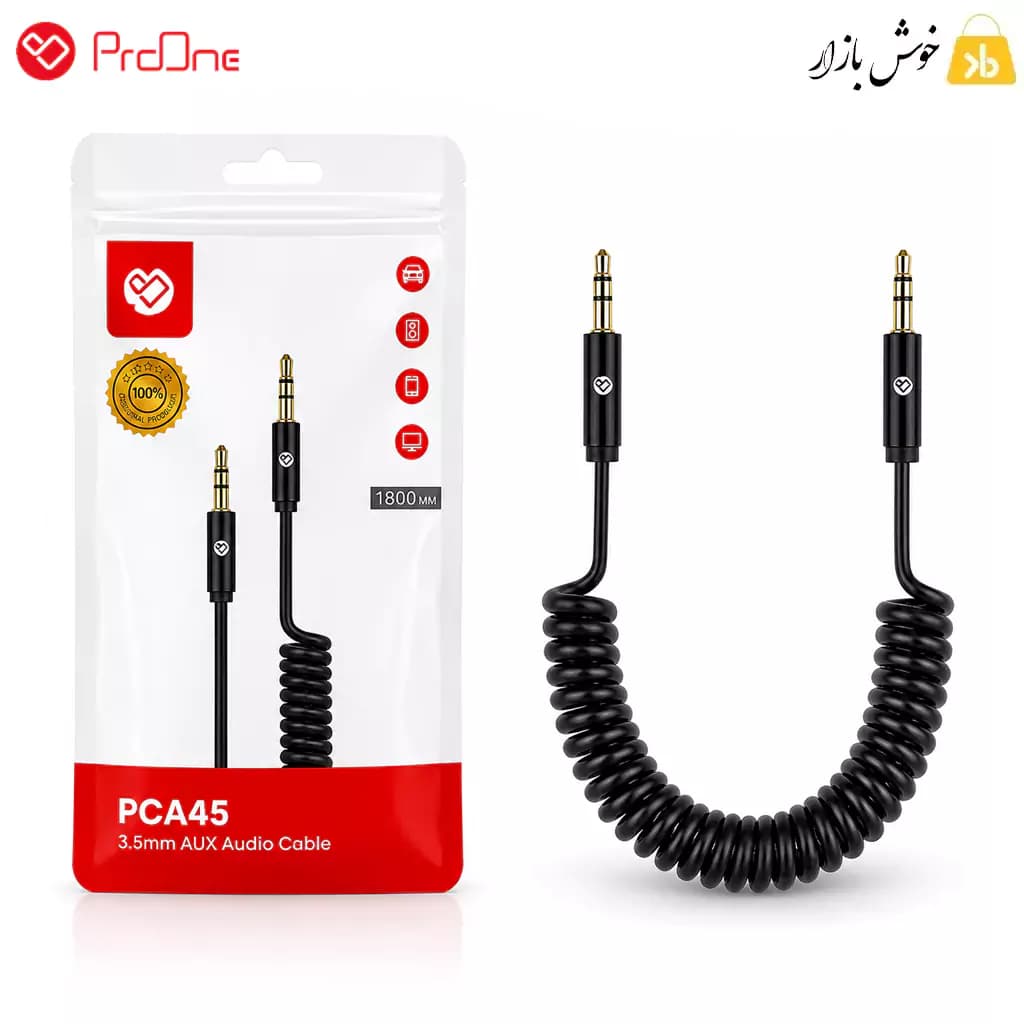 کابل AUX فنری 3.5 میلی‌متری پرووان مدل PCA45 طول 1.8 متر