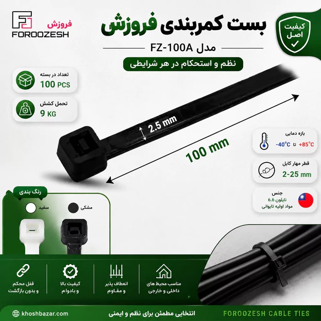 بست کمربندی فروزش مدل FZ-100A سایز 10 سانت (بسته 100 عددی) — تصویر ۵