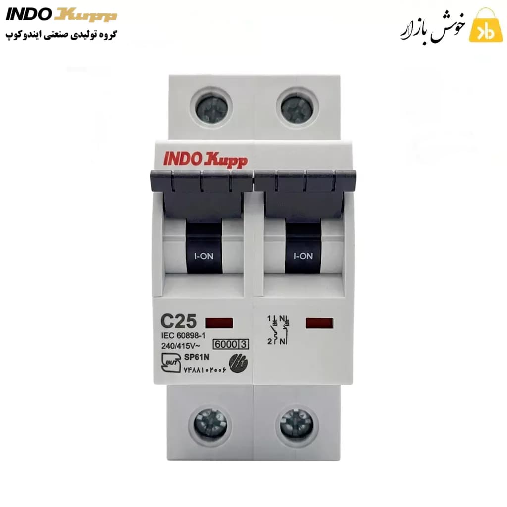 فیوز مینیاتوری 25 آمپر ایندوکوپ (INDO Kupp) تیپ C دو پل (1P+N) — تصویر ۲