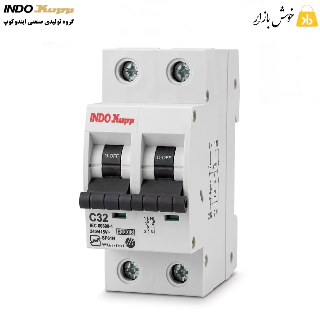 فیوز مینیاتوری 25 آمپر ایندوکوپ (INDO Kupp) تیپ C دو پل (1P+N) — تصویر ۵