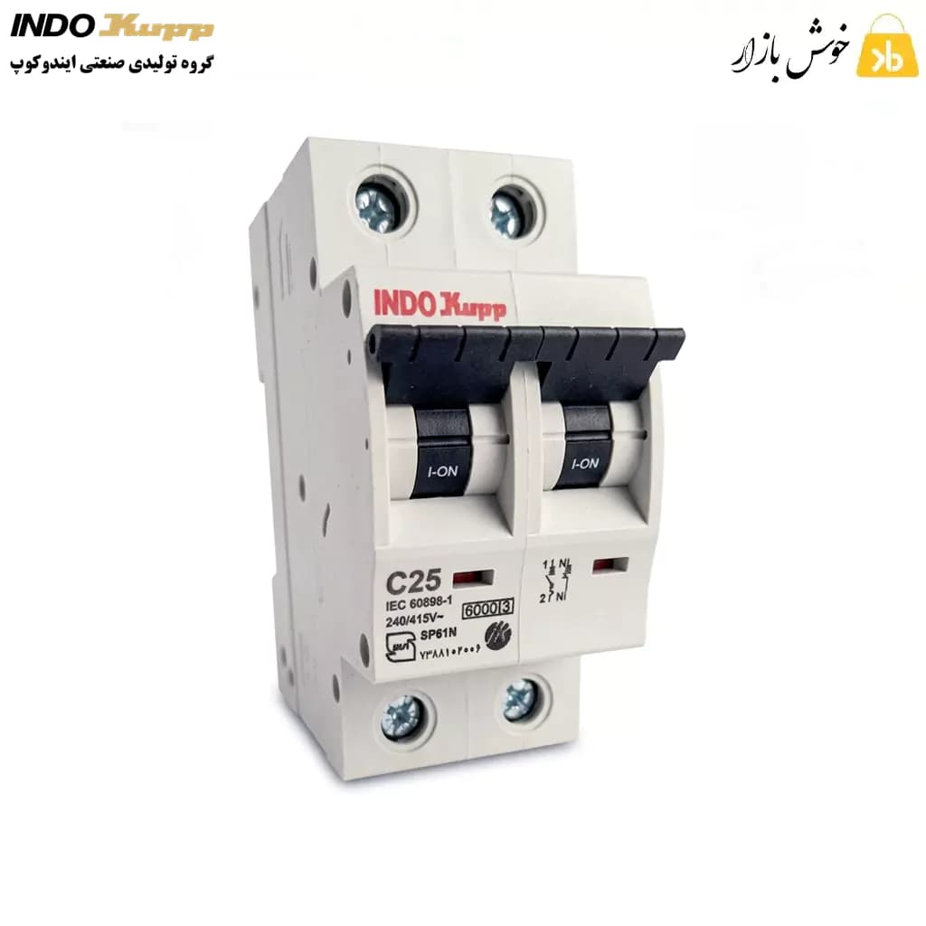 فیوز مینیاتوری 25 آمپر ایندوکوپ (INDO Kupp) تیپ C دو پل (1P+N) — تصویر ۳