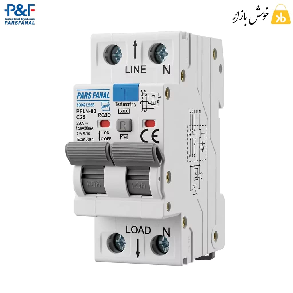 کلید محافظ جان ترکیبی (RCBO) پارس فانال مدل PFLN-80 – جریان 25 آمپر (تیپ C) — تصویر ۸