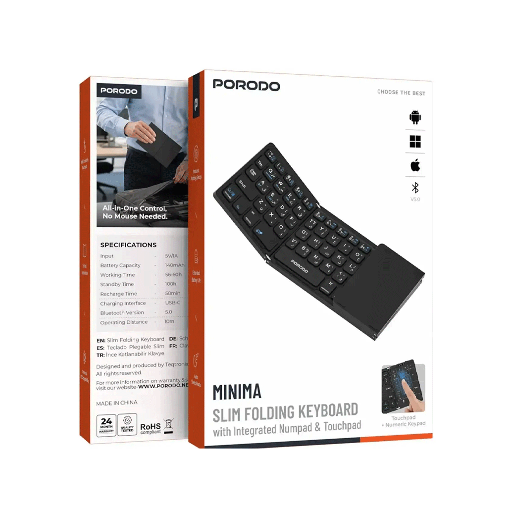 کیبورد تاشو پرودو Porodo مدل Minima PD2689 با تاچ پد — تصویر ۱۱
