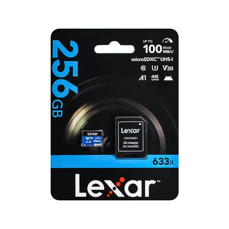 کارت حافظه MicroSDXC لکسار A1 V30 کلاس 10 ظرفیت 256 گیگابایت + خشاب
