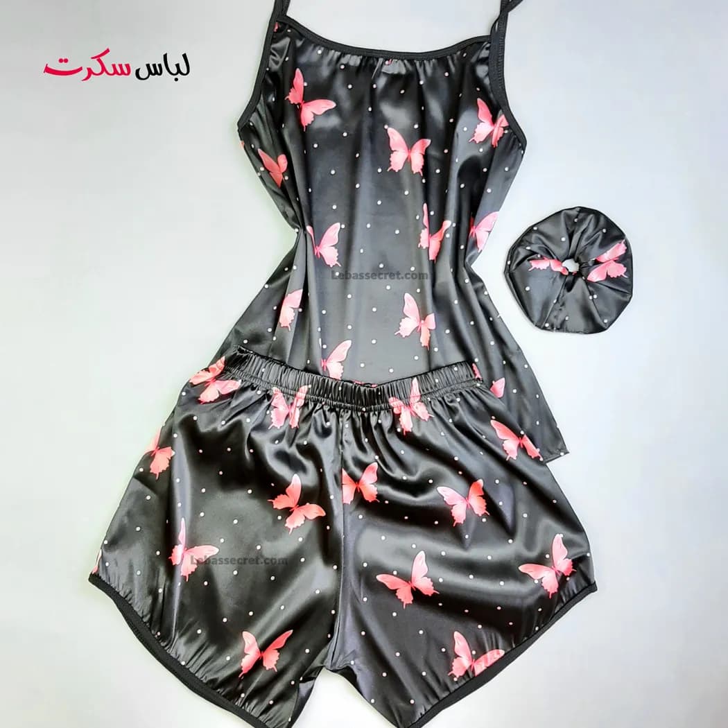 تاپ و شلوارک ساتن پروانه ls002 — تصویر ۲