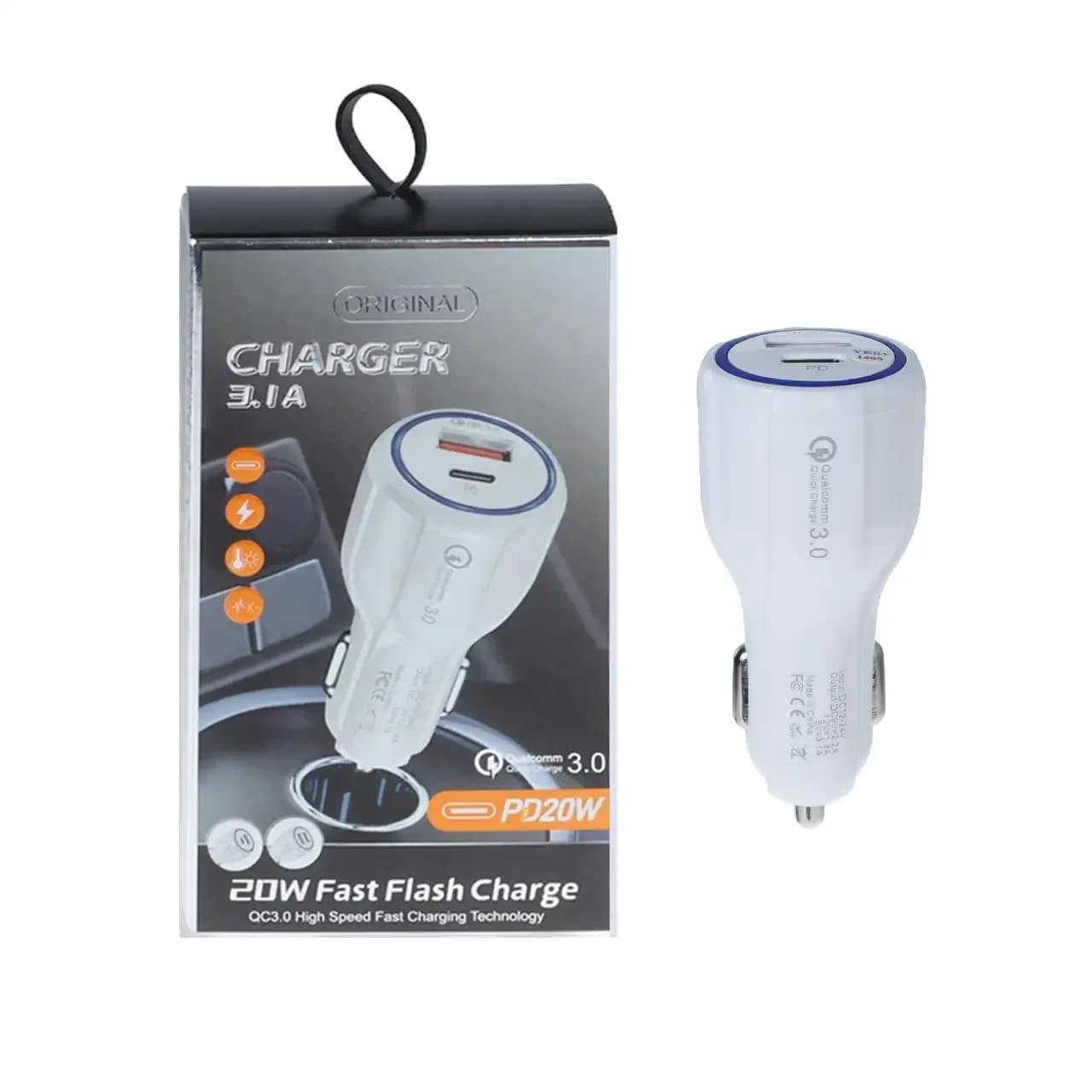 شارژر فندکی PD و فست دو پورت 20W – سفید – YSP