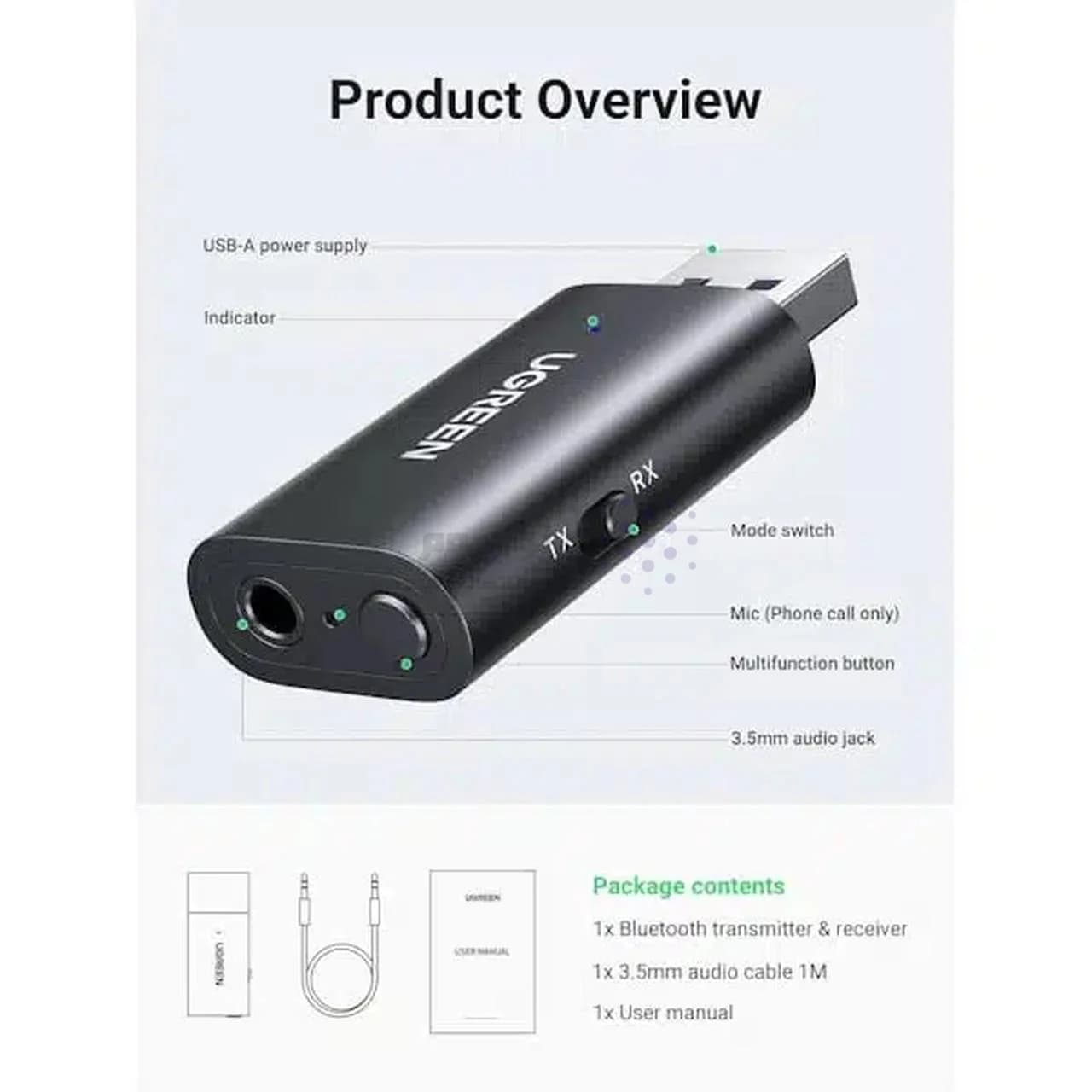 دانگل بلوتوث انتقال صدا UGREEN مدل CM523-60300 – مشکی (گارانتی 18 ماهه آسان پیشرو) — تصویر ۵